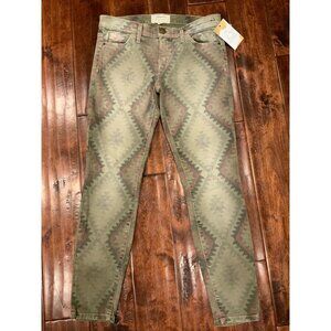 Current/Elliott Army Green Navajo Pattern "The Stiletto" Skinny Jean, Size 26